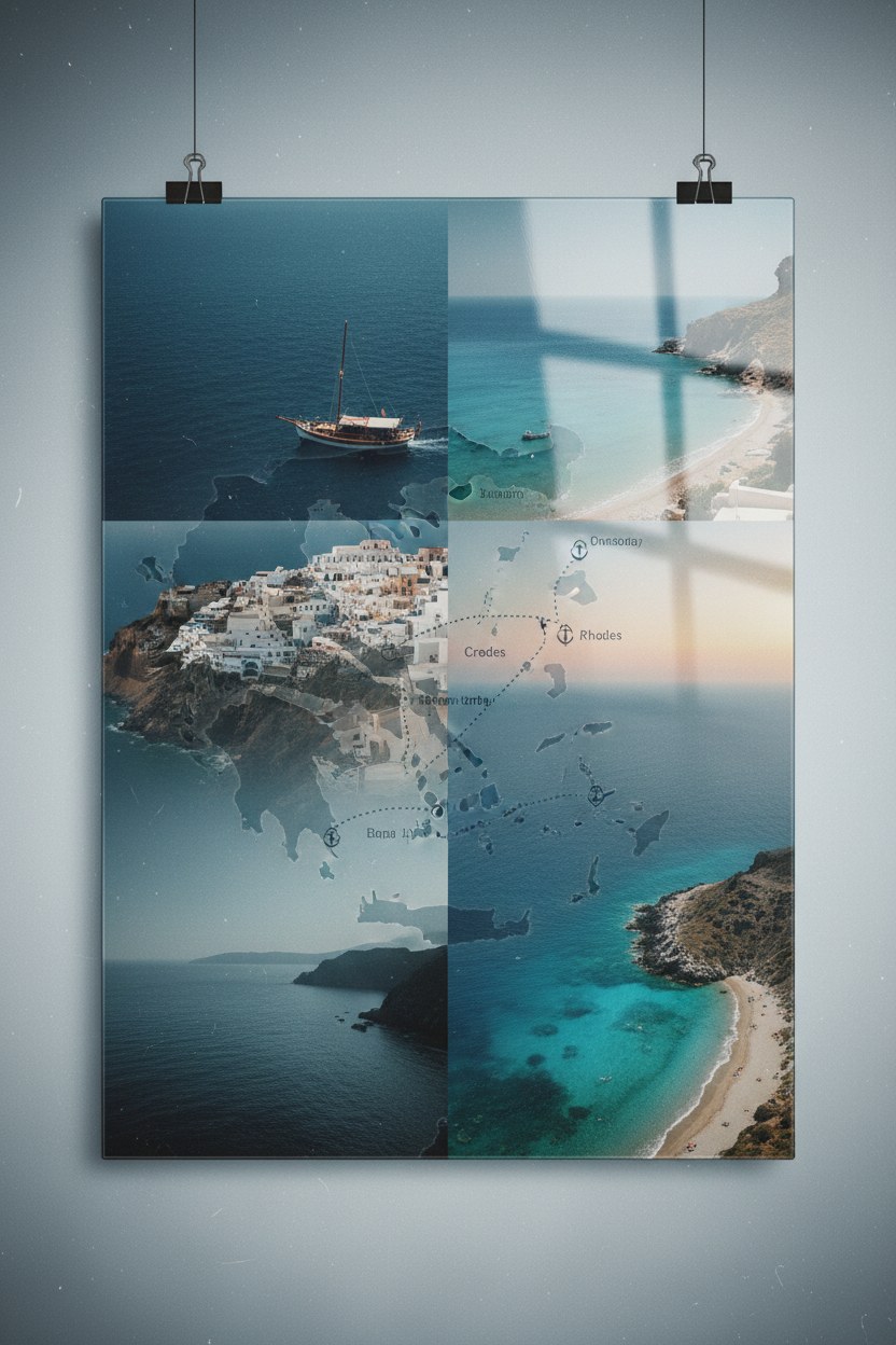 Ege rotası seyahat kolaj poster şablonu