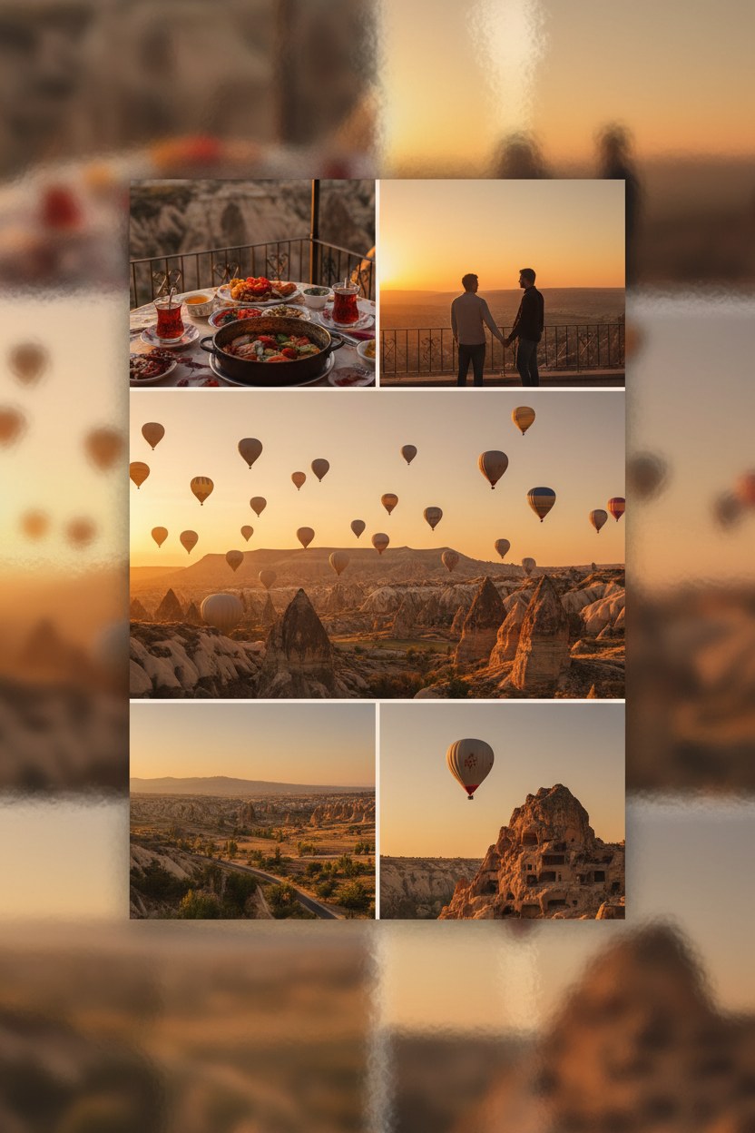 Kapadokya günlüğü seyahat kolaj poster şablonu